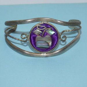 Vintage Mexico Silver & Purple Stone Cuff Bracelet